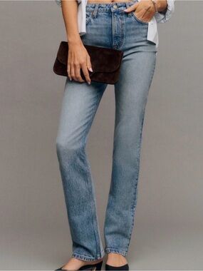 Reformation Jax Stretch High Rise Straight Leg Women's Jeans in Light Blue
